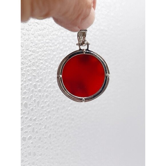 Sterling Silver Carnelian Pendant/Enhancer Floral Overlay Vintage 925 Marked - Picture 4 of 9